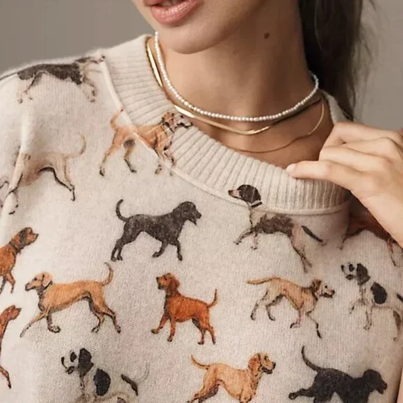 Anthropologie The Goldie Crew-Neck Cashmere Sweater Dog Dogs Size S NWT Puppies - Picture 3 of 6
